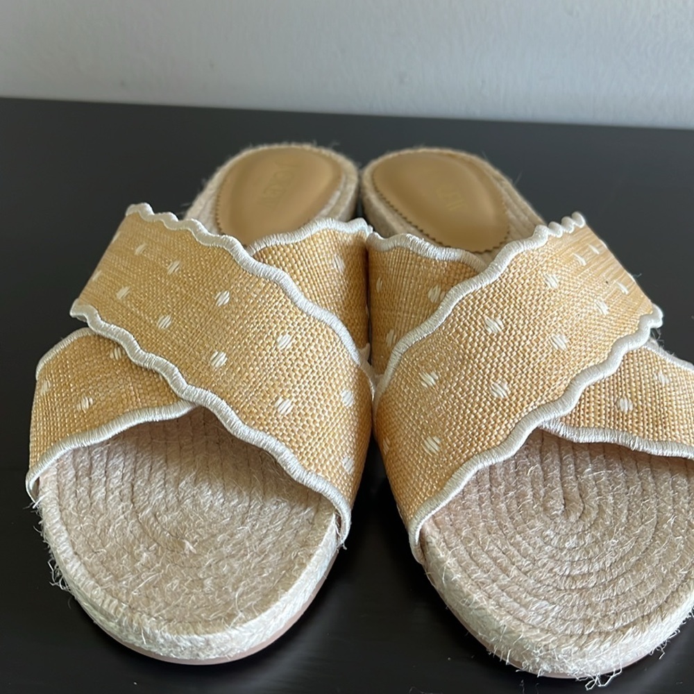J. Crew Scalloped Polka-Dot Slide Raffia Sandals Jute Woven Size 8 - Picture 3 of 8